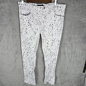 Q White Black Paint Splatter Straight Leg Cotton‎ Pants Size 40 Streetwear